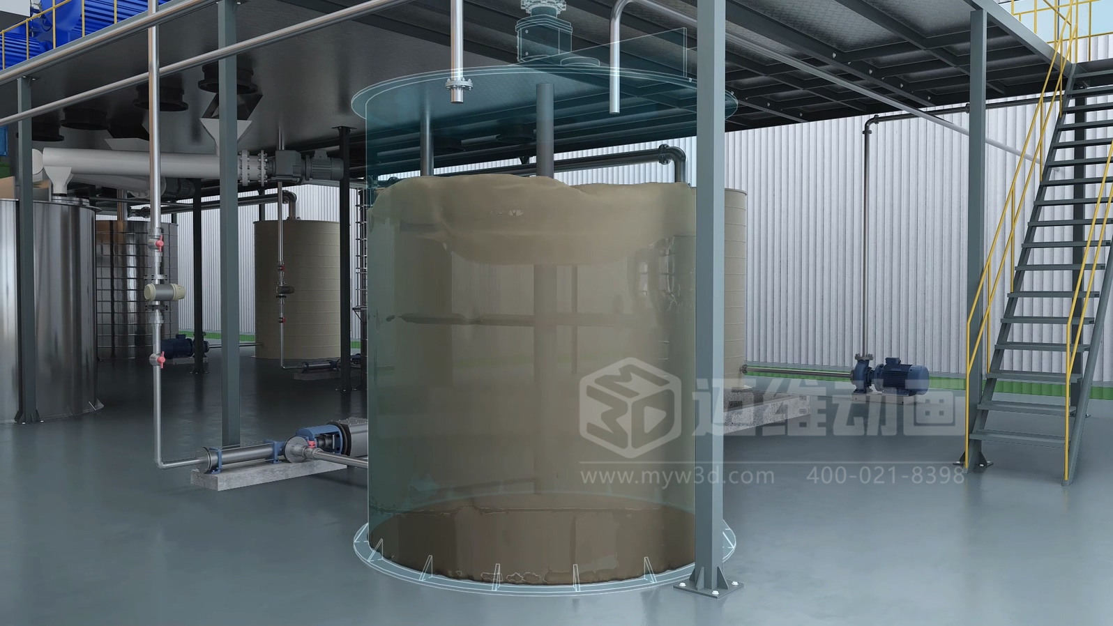 飞灰水洗资源化处理工艺三维动画(图2) 飞灰水洗资源化处理工艺三维动画(图2)