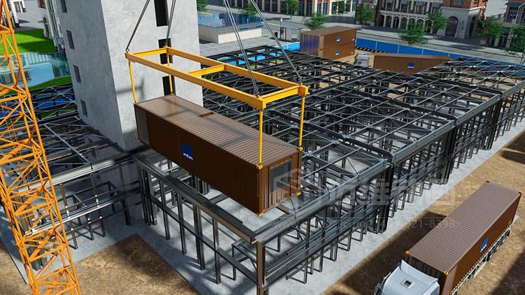 莫欧-集装箱模块化建筑三维动画 集装箱模块化建筑三维工艺效果图