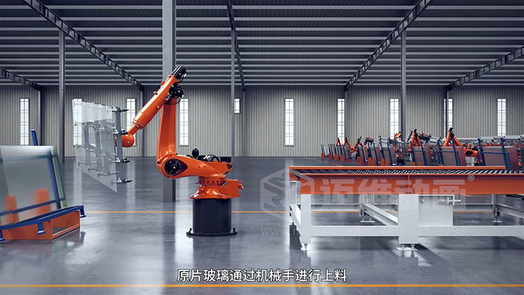 亚玛顿-光伏玻璃生产工艺三维动画 光伏玻璃自动化产线三维工艺效果图